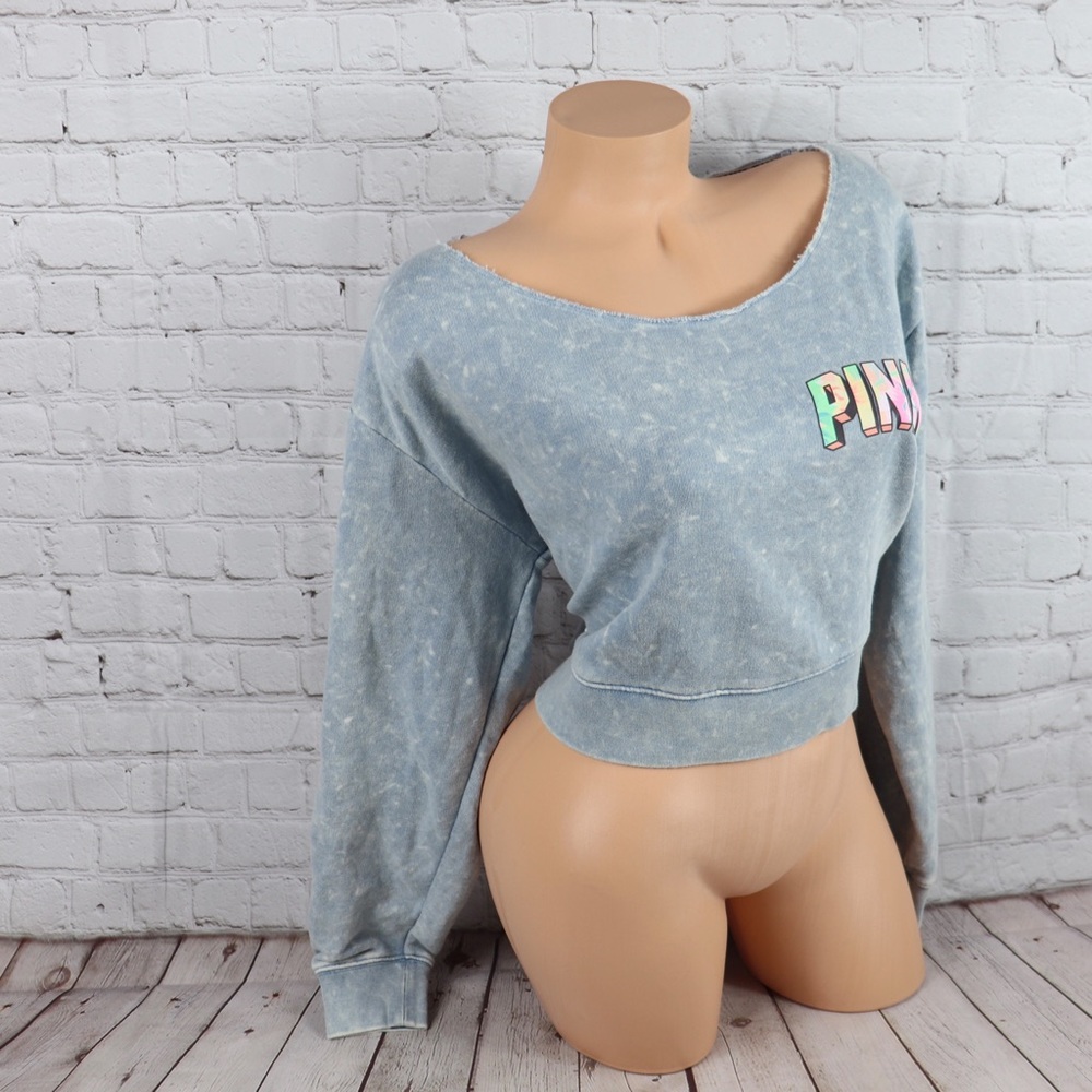 VS PINK logo Slouchy Crop Sweatshirt Tee - Picture 3 of 8